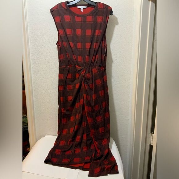 NWOT Derek Lam 10 Crosby London Plaid Midi Wrap Dress red Casual Women’s Large - Picture 3 of 10